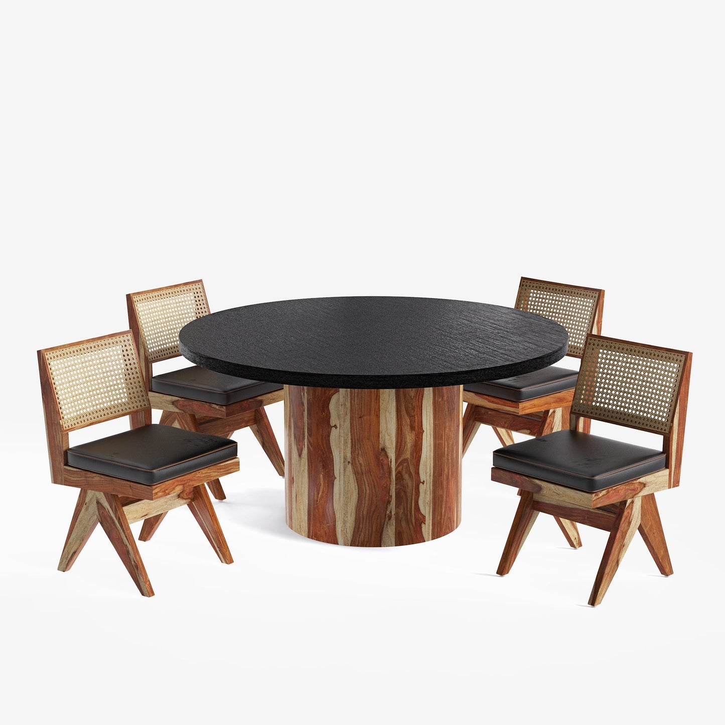 Luis-Jean Textured Black Dining Table Set with Premium Trimming -  2, 4 & 6 Seater/ All sizes