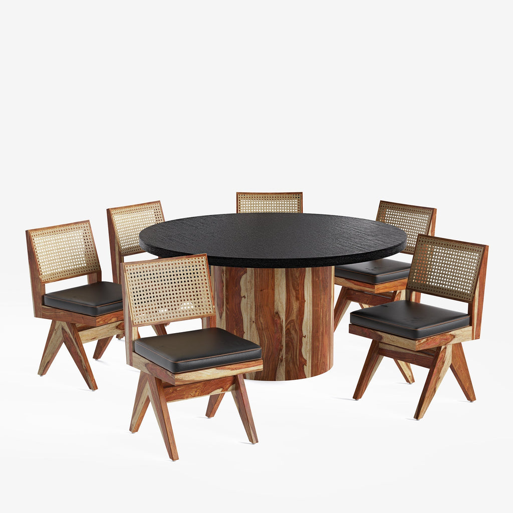 Luis-Jean Textured Black Dining Table Set with Premium Trimming -  2, 4 & 6 Seater/ All sizes