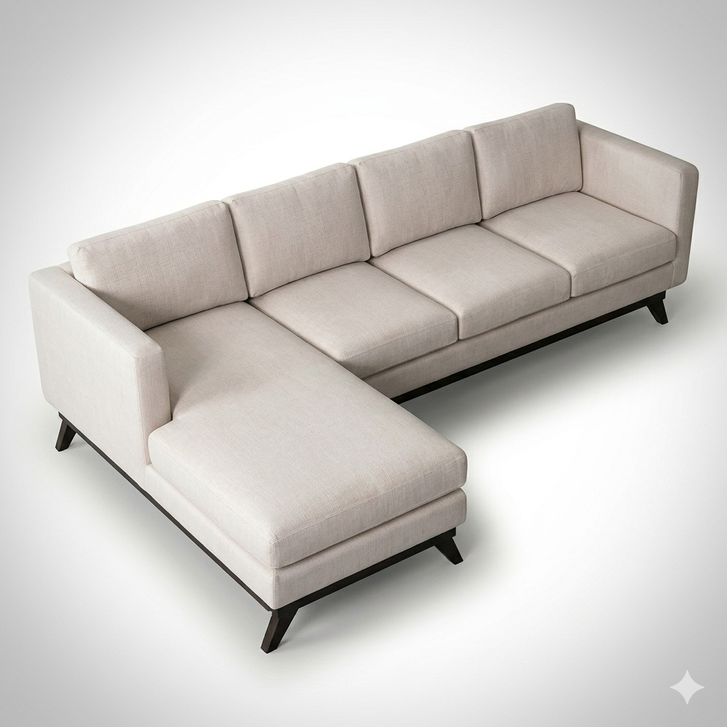 Mid-Century Cotton Sofa With Solid Wood Frame
