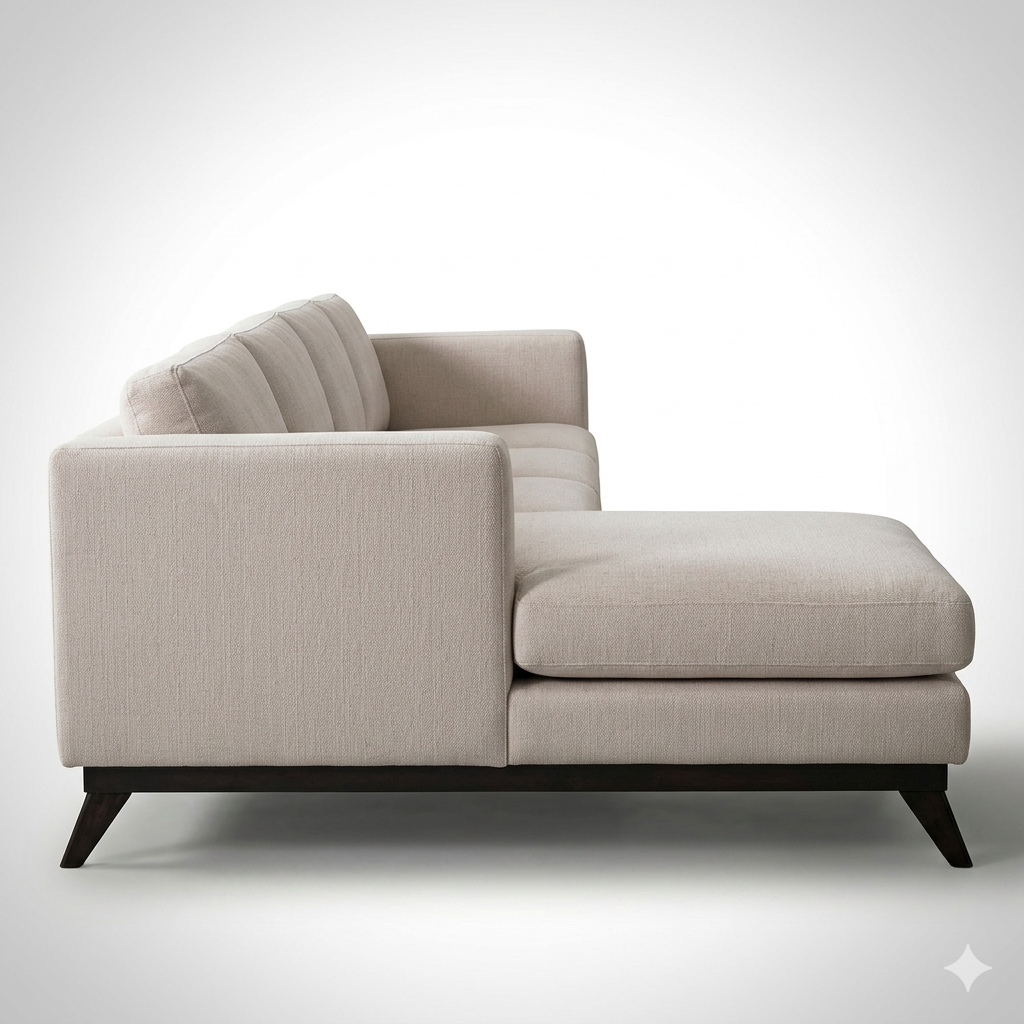 Mid-Century Cotton Sofa With Solid Wood Frame