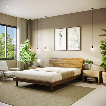 Mowa Bed - Solid Teak/Walnut/Oak Wood (Queen)