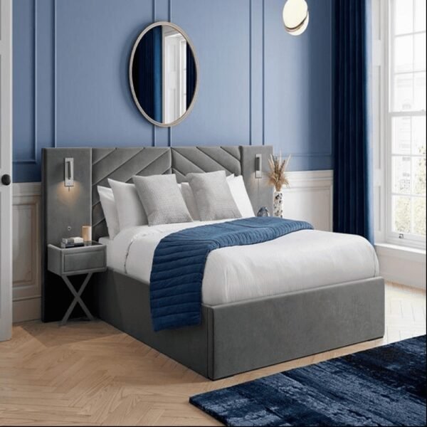 Baxton Comfy Upholstered Bed With Manual Storage and Side Tables In Suede (With Out Light)