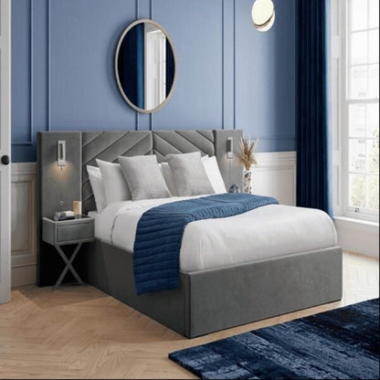 Baxton Comfy Upholstered Bed With Manual Storage and Side Tables In Suede (With Out Light)