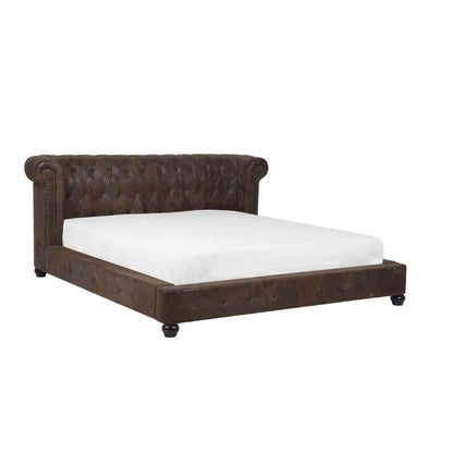 Bran Upholstered Bed Without Storage In Suede