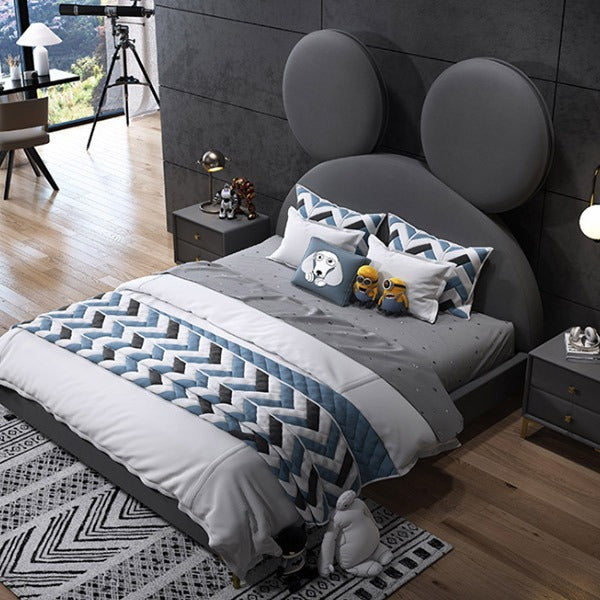 Micky Mouse Upholstered Kids Bed Without Storage In Suede