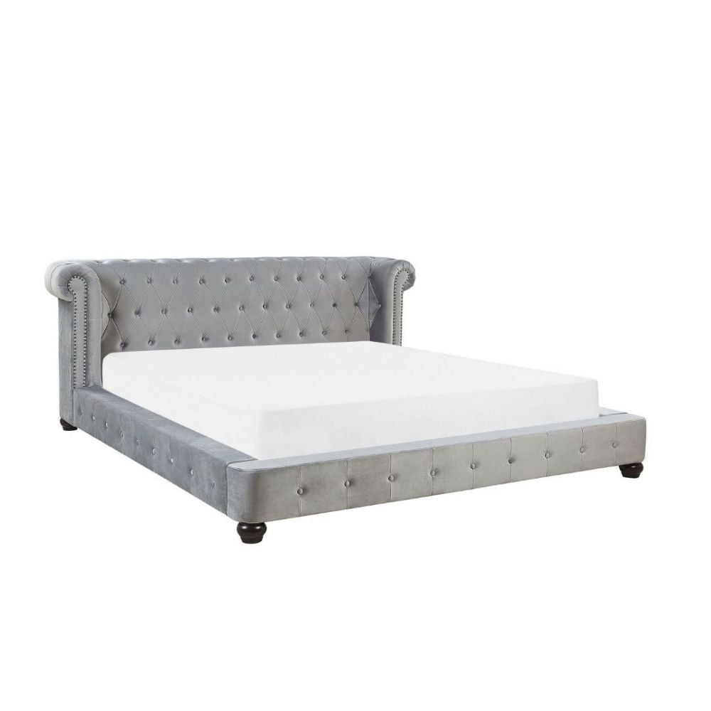 Bran Upholstered Bed Without Storage In Suede
