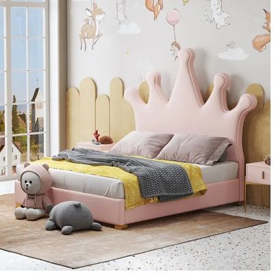 Princess Upholstered Kids Bed Without Storage In Suede