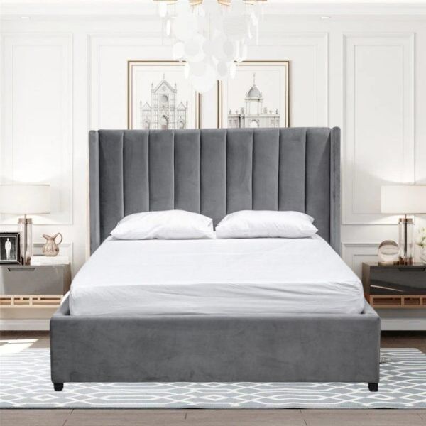Kingdom Upholstered Bed Without Storage In Suede