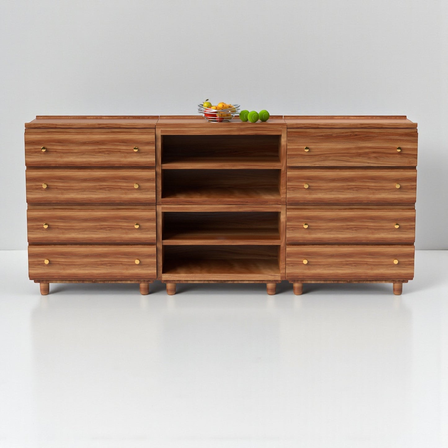 Stava Modular Credenza System | Solid Walnut/Teak/Oak Wood (4x3) | 8 Feet Length