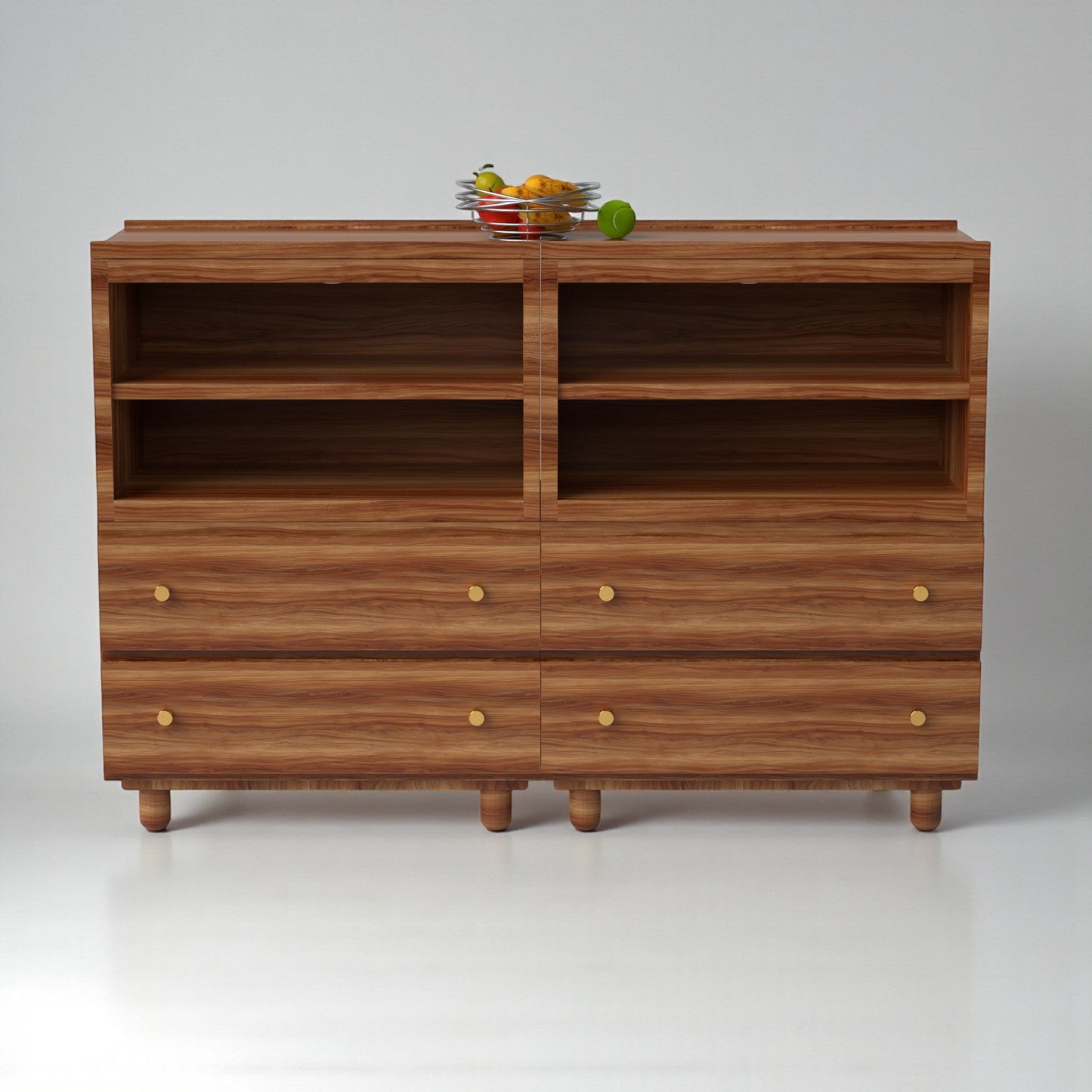 Stava Modular Credenza System | Solid Walnut/Teak/Oak Wood (4x2) | 5.5 Feet Length
