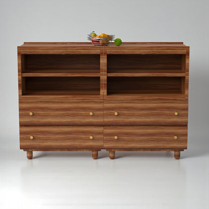 Stava Modular Credenza System | Solid Walnut/Teak/Oak Wood (4x2) | 5.5 Feet Length