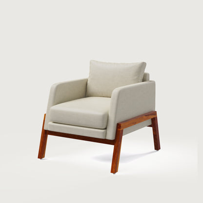 Arte Accent Chair Honey on Sheesham and Almond Latte Luxury Fabric