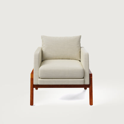 Arte Accent Chair Honey on Sheesham and Almond Latte Luxury Fabric