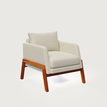 Arte Accent Chair Honey on Sheesham and Almond Latte Luxury Fabric