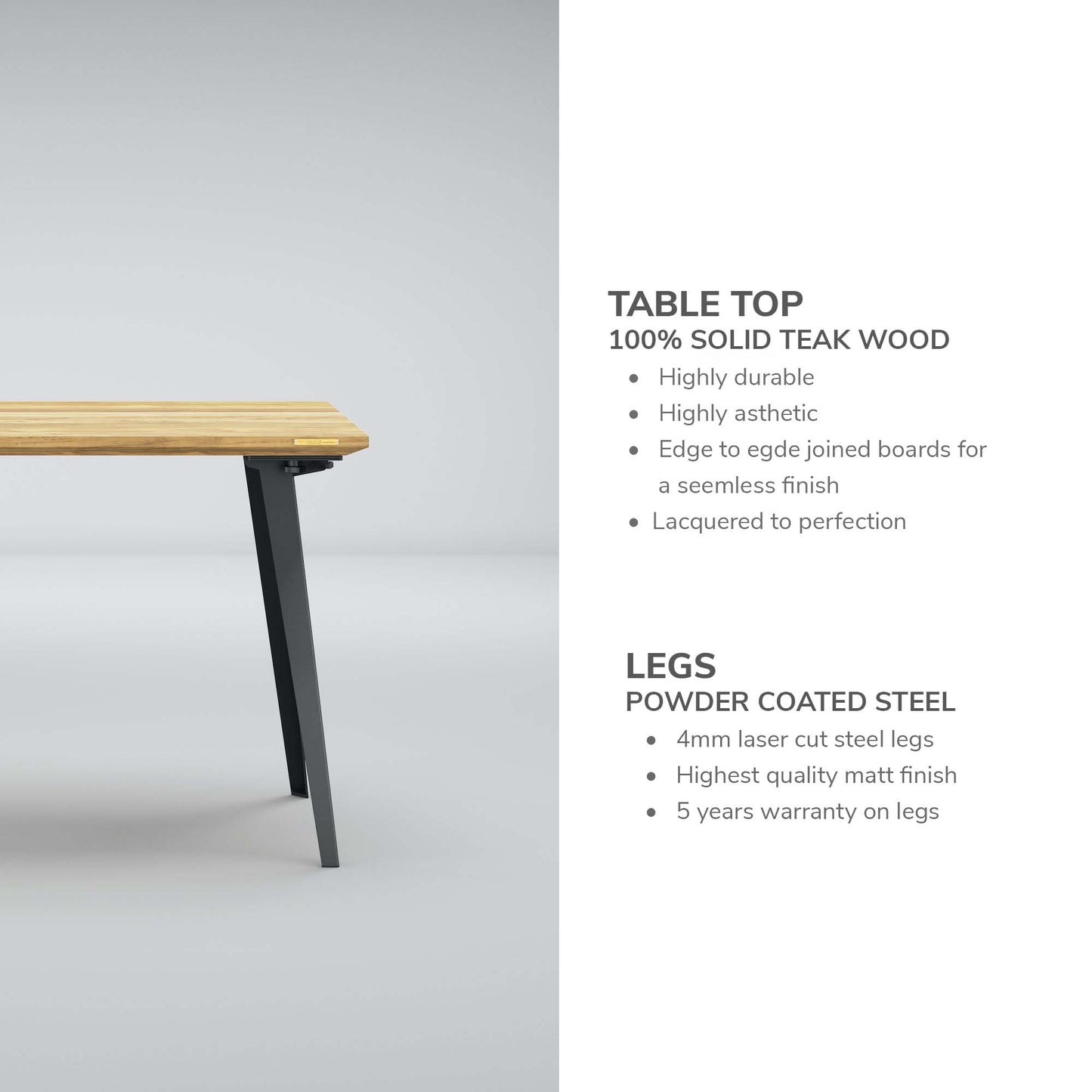 Serenity Table (5x3 feet) - Solid Teak/Walnut/Oak Wood