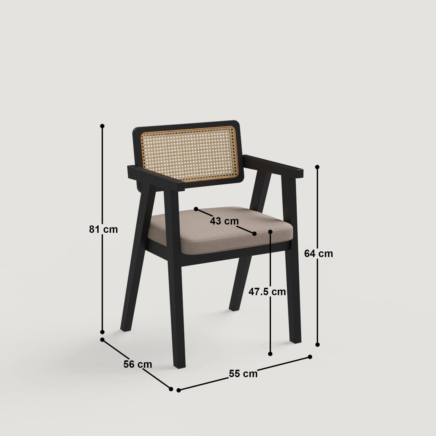 Bob Rattan Chair - Set of Two - Black on Sheesham and  Fur Beige Seats