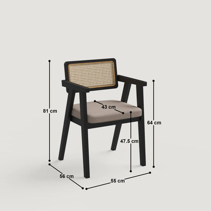 Bob Rattan Chair - Set of Two - Black on Sheesham and  Fur Beige Seats