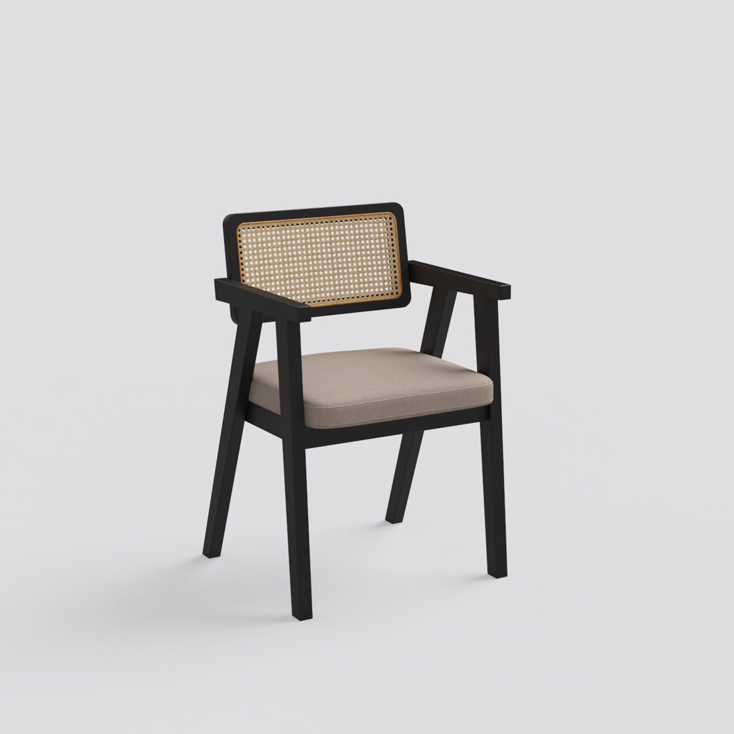 Bob Rattan Chair - Set of Two - Black on Sheesham and  Fur Beige Seats