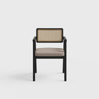 Bob Rattan Chair - Set of Two - Black on Sheesham and  Fur Beige Seats