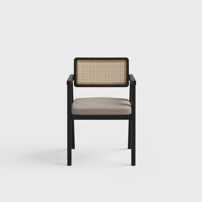 Bob Rattan Chair - Set of Two - Black on Sheesham and  Fur Beige Seats