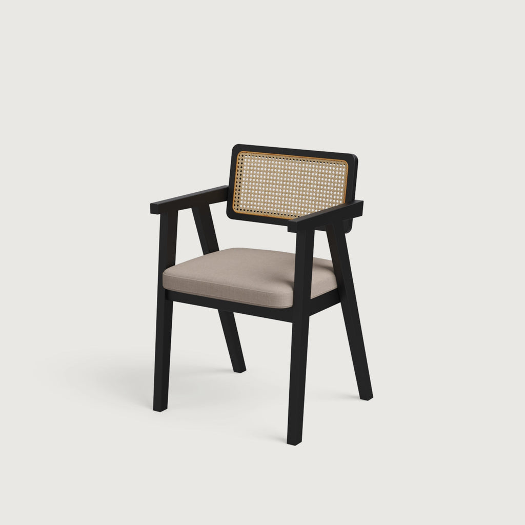 Bob Rattan Chair - Set of Two - Black on Sheesham and  Fur Beige Seats