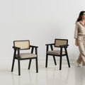 Bob Rattan Chair - Set of Two - Black on Sheesham and  Fur Beige Seats