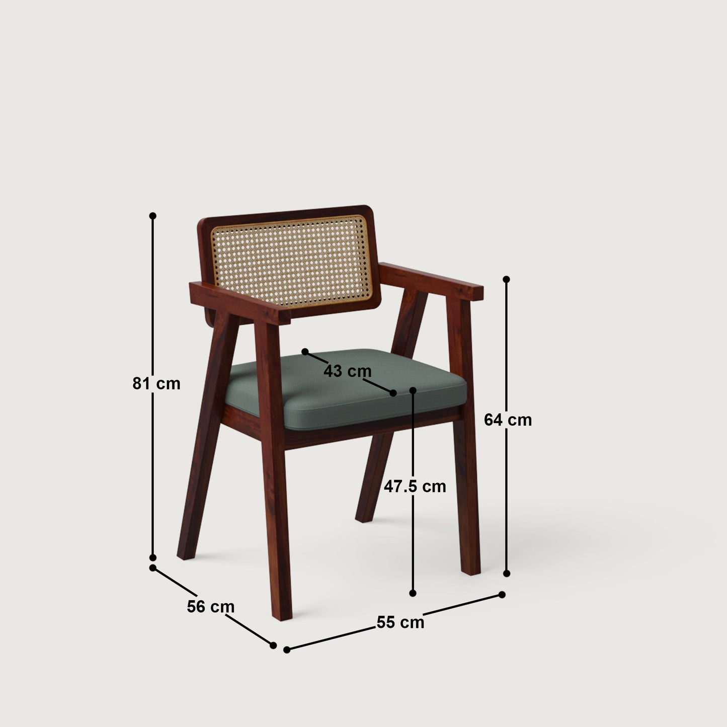 Bob Rattan Chair - Set of Two - Mahogany in Sheesham and Slate Grey Seats