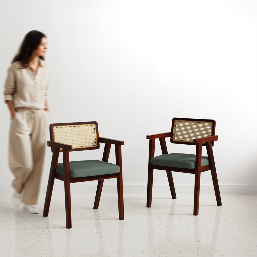 Bob Rattan Chair - Set of Two - Mahogany in Sheesham and Slate Grey Seats