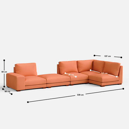 Derek modular right arm 4 seater sofa with ottoman - 133.5" | 62" Left chaise