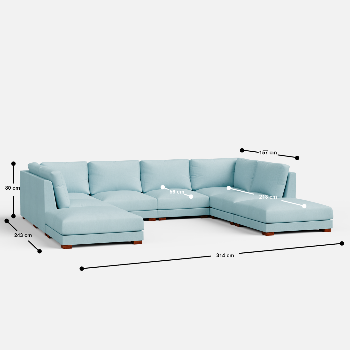 Derek Modular U- Shaped sofa with ottoman - 62" Left Chaise with 34" Ottoman | 123" Middle | 62" Right Chaise with 34" Ottoman