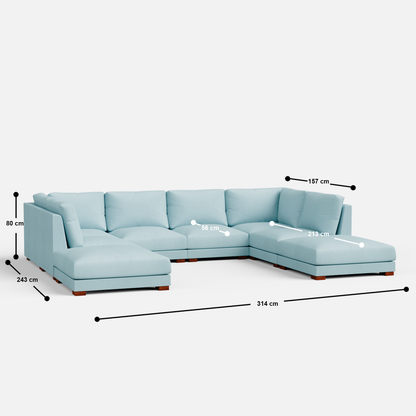 Derek Modular U- Shaped sofa with ottoman - 62" Left Chaise with 34" Ottoman | 123" Middle | 62" Right Chaise with 34" Ottoman