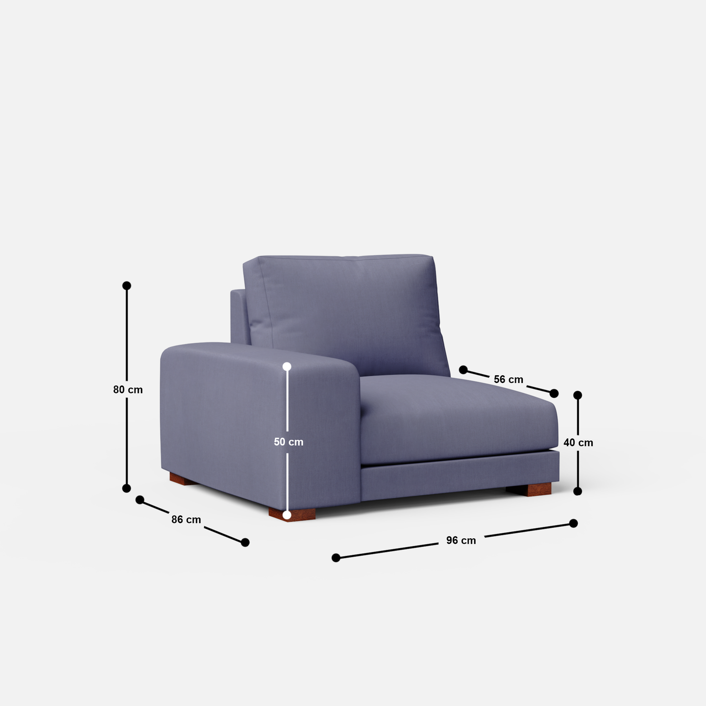 Derek modular right arm 3 seater sofa with ottoman - 133.5"