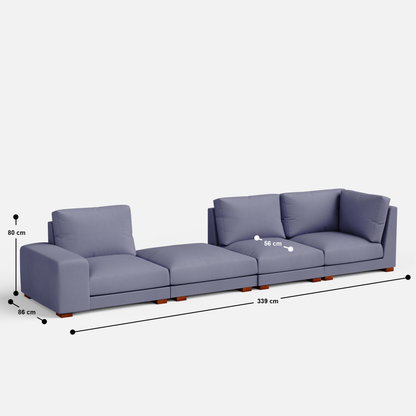 Derek modular right arm 3 seater sofa with ottoman - 133.5"