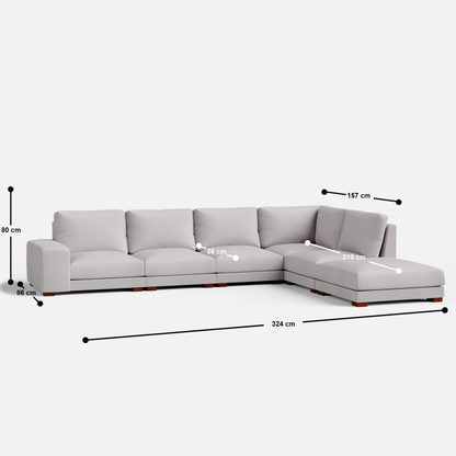 Derek modular right arm 5 seater sofa with ottoman - 127.5" | 61.6" Left chaise with 34" Ottoman