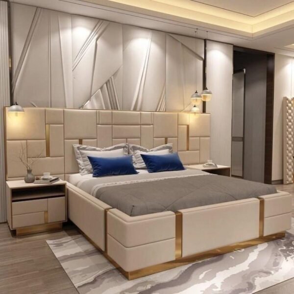 Julius Ultra Upholstered Bed With Manual Storage and Side Tables In Leatherette