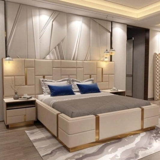 Julius Ultra Upholstered Bed With Manual Storage and Side Tables In Leatherette