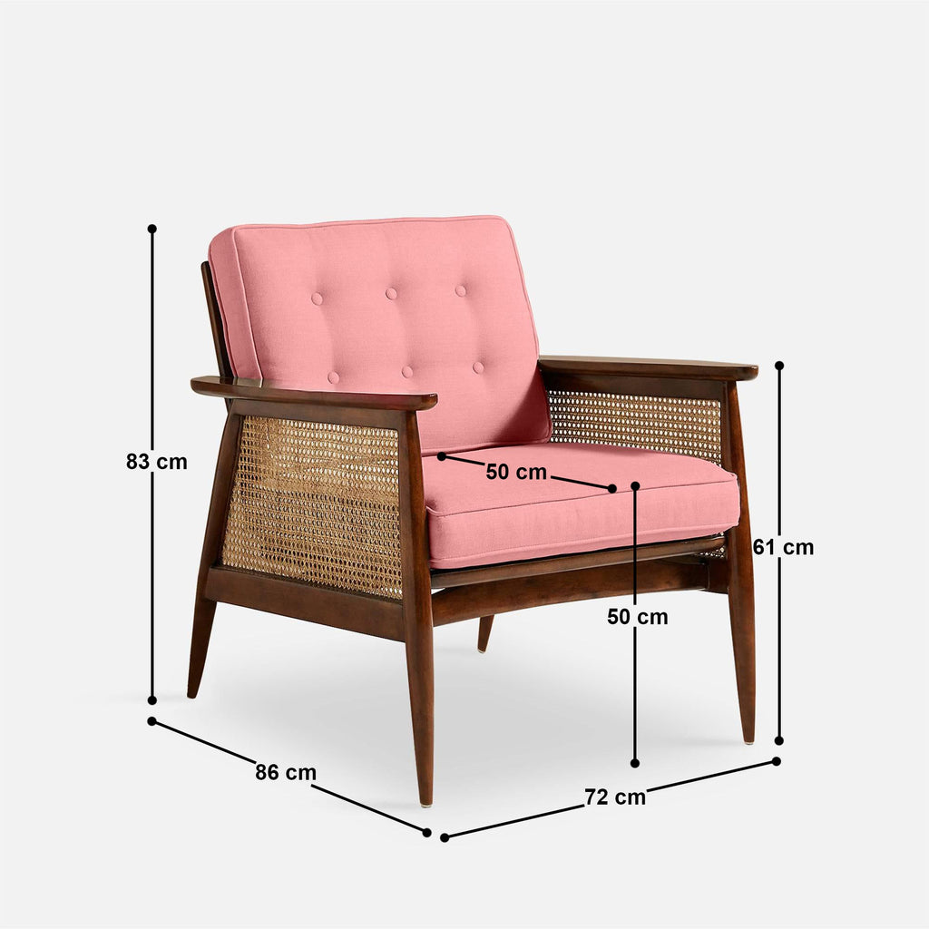 Elector Accent Chair Rattan Weave, Mahogany Sheesham Finished in Watermellon Red Fabric