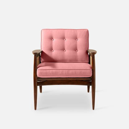 Elector Accent Chair Rattan Weave, Mahogany Sheesham Finished in Watermellon Red Fabric