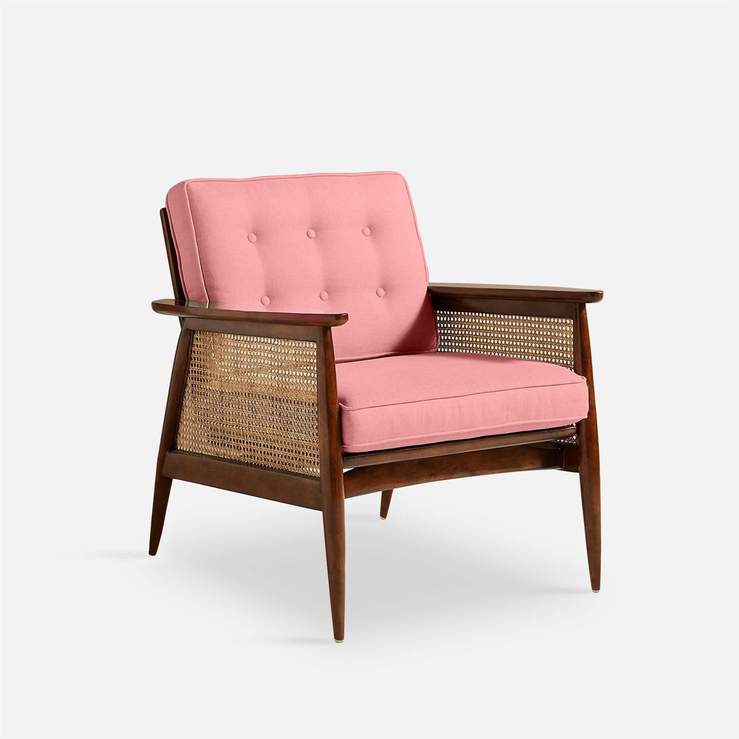 Elector Accent Chair Rattan Weave, Mahogany Sheesham Finished in Watermellon Red Fabric