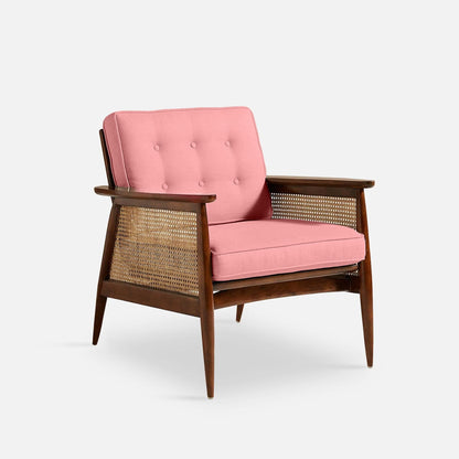 Elector Accent Chair Rattan Weave, Mahogany Sheesham Finished in Watermellon Red Fabric