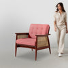 Elector Accent Chair Rattan Weave, Mahogany Sheesham Finished in Watermellon Red Fabric