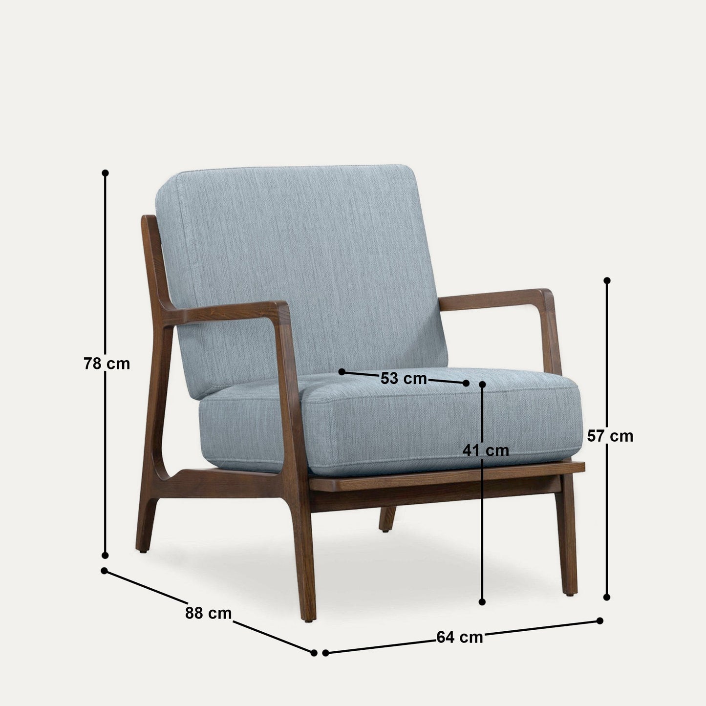 Fermi Accent Chair Luxury in Walnut Sheesham and Hydrangea Blue