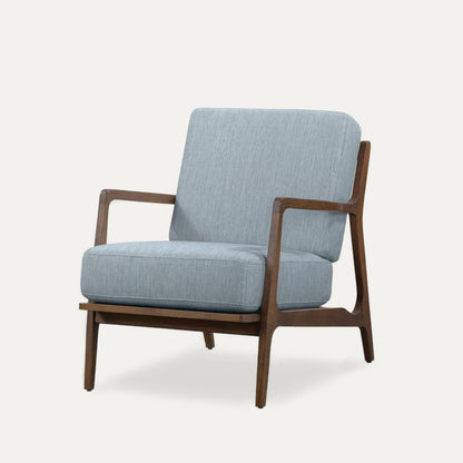 Fermi Accent Chair Luxury in Walnut Sheesham and Hydrangea Blue