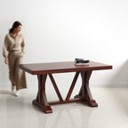 Gable Luxury Dining Table - Contemporary Farmhouse Style Spacious  6 Seater - 150 cm in Mahogany Finish
