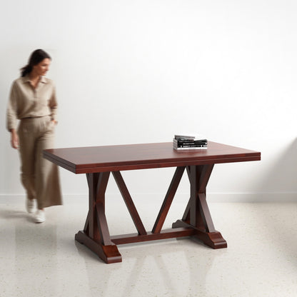Gable Luxury Dining Table - Contemporary Farmhouse Style Spacious  6 Seater - 150 cm in Mahogany Finish