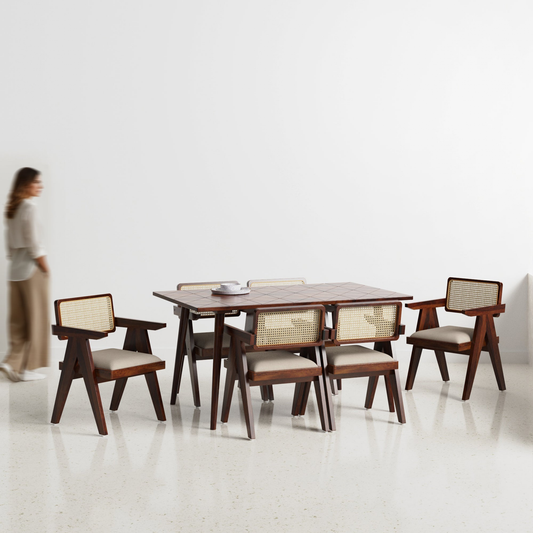 Helena-Pierre Provincial Teak Dining Table Set - 6 Seater/150 cm