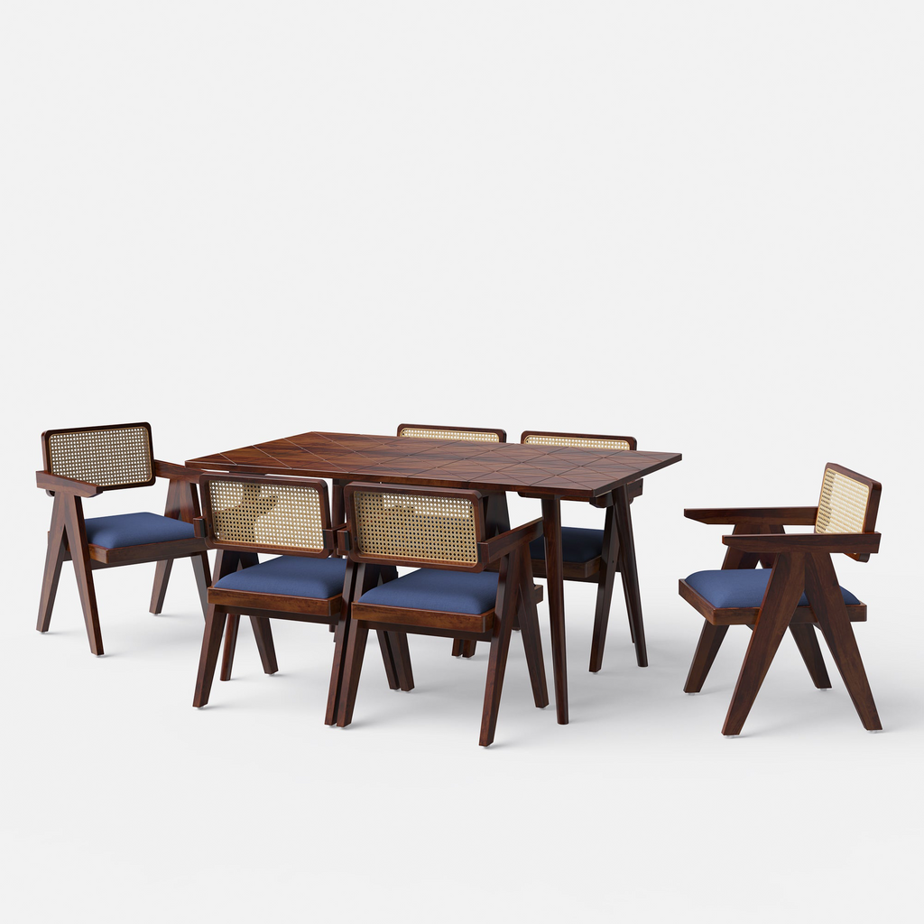 Helena-Pierre Provincial Teak Dining Table Set - 6 Seater/150 cm