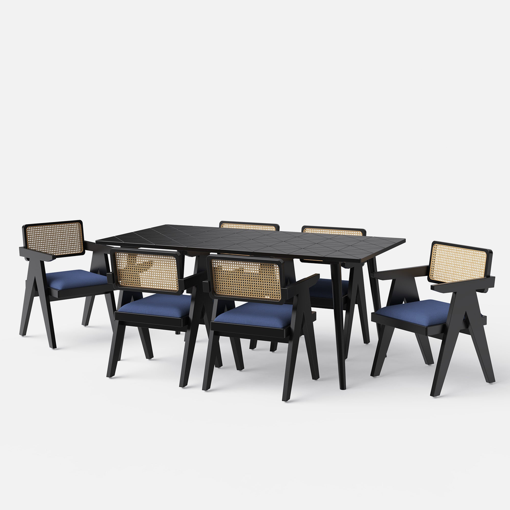Helena-Pierre Black Dining Table Set -  4, 6 Seater - All Sizes