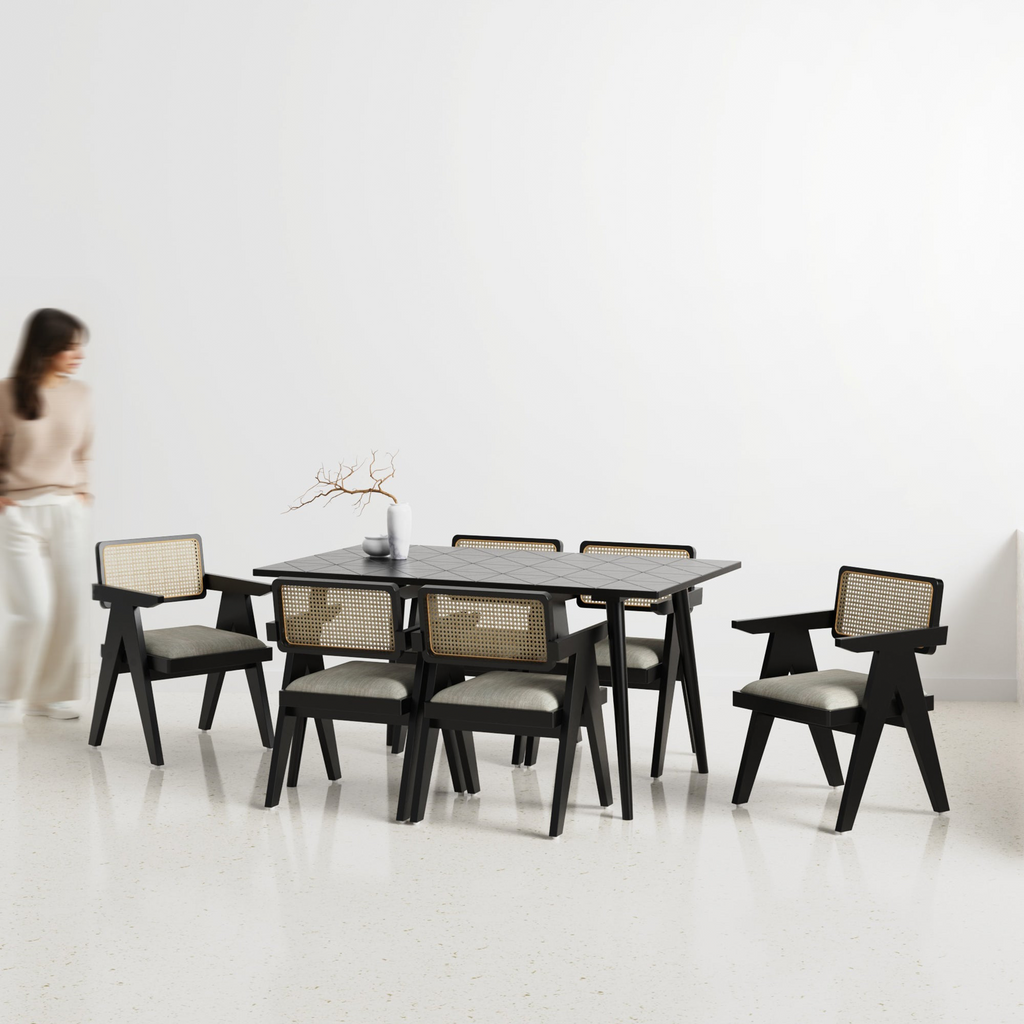 Helena-Pierre Black Dining Table Set -  4, 6 Seater - All Sizes