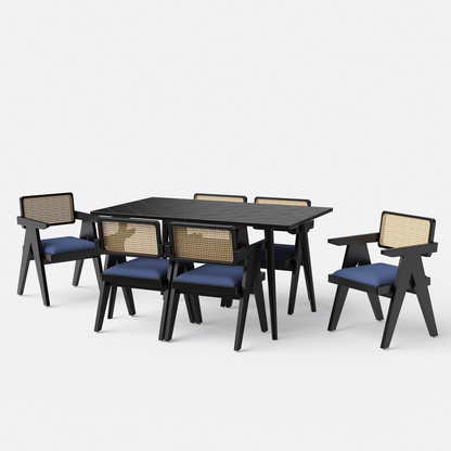 Helena-Pierre Black Dining Table Set - 6 Seater/150 cm